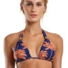 Navy & Copper Halter Top In Palm Trees - Top Boreal Double Acai