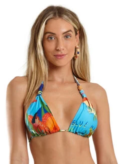 Colorful Tropical Print Halter Triangle Top - Top Caribe Maresia