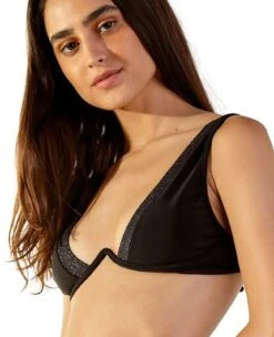 Black Lurex Underwired Triangle Bikini Top - Top Curves Preto Lurex