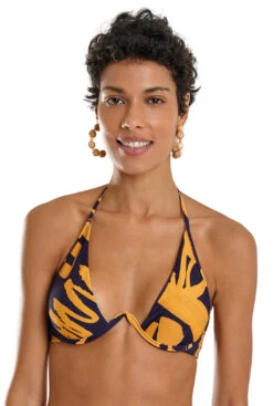Navy & Gold Print V-underwired Triangle Top - Top Fox Bold Leafs -Agua de Coco Shop top blueman top fox bold leafs 2