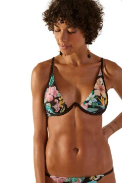 Black Underwired Triangle Top In Tropical Flowers - Top Fox Hawai -Agua de Coco Shop top blueman top fox hawai 2