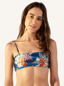 Floral Blue Bra Bikini Top With Removable Straps - Top Gil Arta