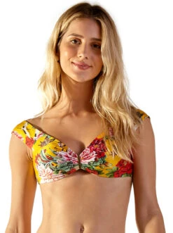 Yellow Floral Bardot Style Crop Top - Top Gil Xangai
