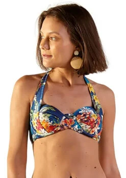 Floral Blue Underwired Balconette Bikini Top - Top Ibiza Arta