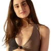 Taupe & Black Triangle Halter Top - Top Laguna Caramel Preto