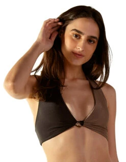 Taupe & Black Triangle Halter Top - Top Laguna Caramel Preto -Agua de Coco Shop top blueman top laguna caramel preto 2