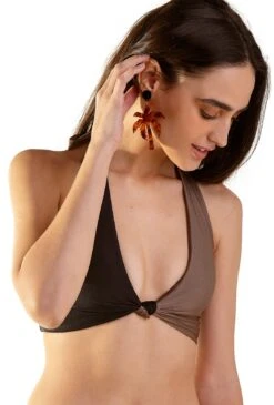 Taupe & Black Triangle Halter Top - Top Laguna Caramel Preto -Agua de Coco Shop top blueman top laguna caramel preto 6