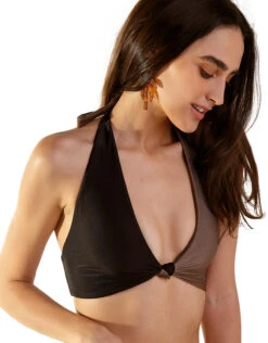Taupe & Black Triangle Halter Top - Top Laguna Caramel Preto -Agua de Coco Shop top blueman top laguna caramel preto 7