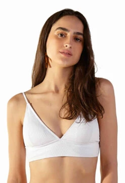White Ribbed Longline Bikini Top - Top Light Branco