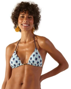 Triangle Bikini Top With Palm Trees And And Fringed Pompoms - Top Lollipop Ohana