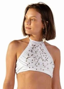 Textured White Crop Top With Straps - Top Ray Off White