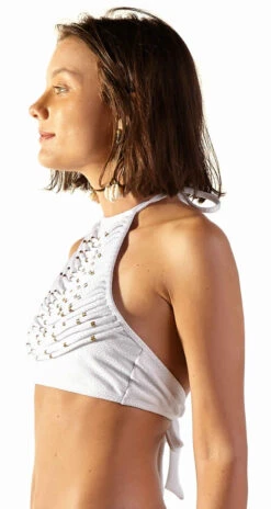 Textured White Crop Top With Straps - Top Ray Off White -Agua de Coco Shop top blueman top ray off white 3