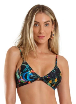 Black Tropical Print Twisted Bralette Top - Top Safari Big Rider