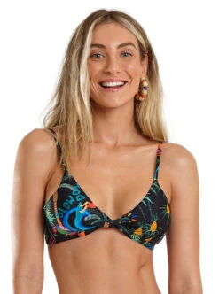 Black Tropical Print Twisted Bralette Top - Top Safari Big Rider -Agua de Coco Shop top blueman top safari big rider 3