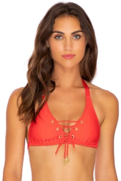 Red Laced Halter Bikini Top - Top Mambo Full Red