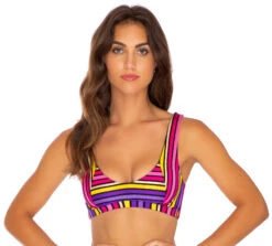 Bra Bikini Top In Colorful Stripes - Top Party Ruched Multicolor