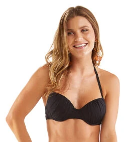 Black Pleated Balconette Top With Underwire - Top Retro Charmosa Preto Liso
