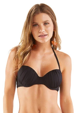 Black Pleated Balconette Top With Underwire - Top Retro Charmosa Preto Liso -Agua de Coco Shop top marrio top retro charmosa preto liso 2