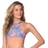 Pink And Blue High Neckline Crop Top With Flowers - Top Carnation Luau American