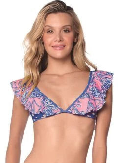 Floral & Polka Dot Ruffle Top - Top Carnation Luau Latin