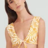 Yellow Front-tied Bra Bikini Top In Foliage - Top Mango Jungle Double Face