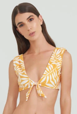 Yellow Front-tied Bra Bikini Top In Foliage - Top Mango Jungle Double Face -Agua de Coco Shop top palmacea top mango jungle double face 2