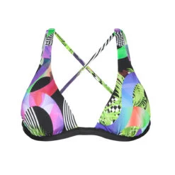 Triangle Swimsuit Top, Scarf Style, Geometric Pattern, Cross-over Back - Soutien Bossa Black