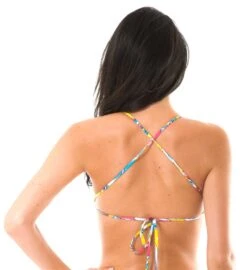 Yellow Printed Swimsuit Crop Top, Cross-over Back - Soutien Canarinho Sporty -Agua de Coco Shop top riodesol soutien canarinho sporty 2