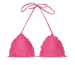 Pink Triangle Bikini Top With Ruffle Trim - Soutien Luli Pink