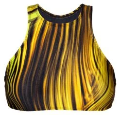 Yellow Graphic Print Racerback Crop Top - Soutien Luxor Nadador