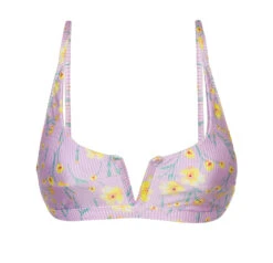 Purple V Bralette Bikini Top In Flowers - Top Canola Bra-v