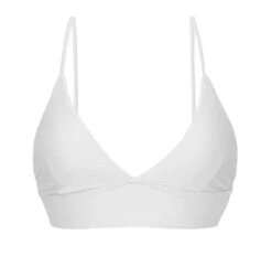 Ribbed White Laced Back Bralette Bikini Top - Top Cotele-branco Tri-tank