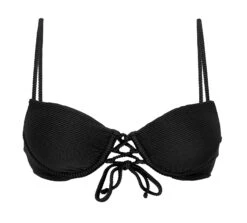 Textured Black Push-up Balconette Bikini Top - Top Cotele-preto Balconet-pushup