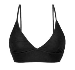 Ribbed Black Laced Back Bralette Bikini Top - Top Cotele-preto Tri-tank