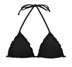 Black Textured Bikini Top With Wavy Edges - Top Dots-black Tri