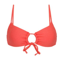 Embossed Textured Coral Pink Front-tie Top - Top Dots-tabata Mila