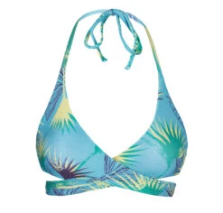 Blue Graphic Wrap Bikini Top - Top Flower Geometric Transpassado