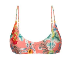 Coral Pink Printed Bralette Top With Braided Straps - Top Frutti Bralette