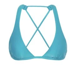 Sky Blue Triangle Halter Top With Crossed Back - Top Orvalho Cortinao