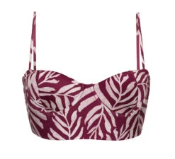 Wine Color Laced Back Bralette Bikini Top With Leaf Pattern - Top Palms-vine Balconet-anna