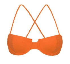 Textured Orange Balconette Top With Crossed Straps - Top St-tropez-tangerina Balconet