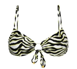 White & Black Tabby Front-tie Bikini Top - Top Wild-black Mila