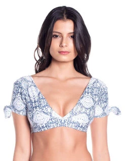 Blue & White Printed Crop Top - Top Alba-epoque -Agua de Coco Shop top saha top alba epoque 2