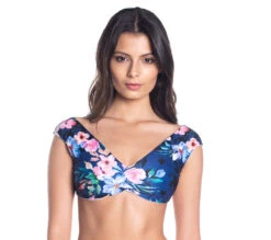 Bbs X Saha - Reversible Bikini Top Flowers / Stripes - Top Aurora Floral Night