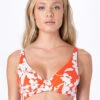 Orange Balconette Top In White Flowers - Top Arco Caraiva Laranja