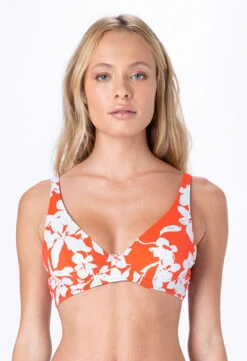 Orange Balconette Top In White Flowers - Top Arco Caraiva Laranja