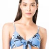 Blue Bra Bikini Top With Front Knot In Floral Print - Top Bow Azul Jones