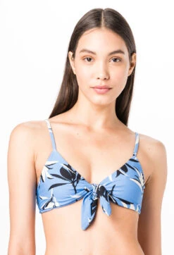 Blue Bra Bikini Top With Front Knot In Floral Print - Top Bow Azul Jones