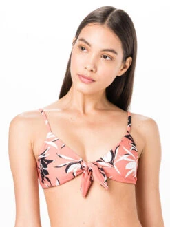 Orange Bra Bikini Top With Front Knot In Floral Print - Top Bow Laranja Jones