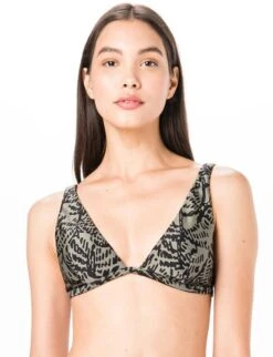 Triangle Halter Top In Khaki Print - Top Halter Kaki Tina